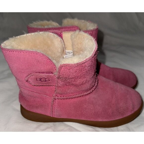 UGG Keelan Boots Toddler Girls Size 12 Pink Azalea Suede Shearling Faux Fur - Picture 2 of 10